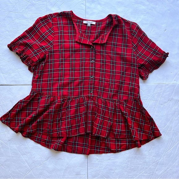 Madewell Studio Ruffle-Hem Top in Clanton Plaid Size S - Picture 8 of 10